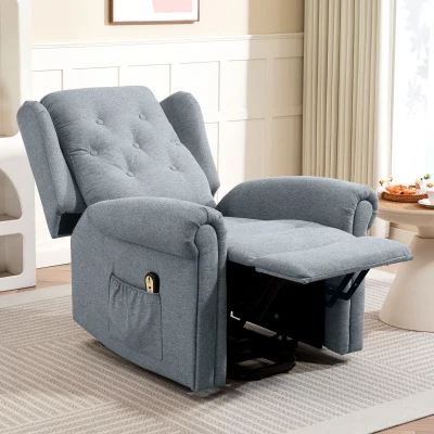 HOMCOM Poltrona Relax Reclinável Elétrica Poltrona Elevatória com Encosto Alto Capitonê Controlo Remoto 85x91x103 cm Cinza