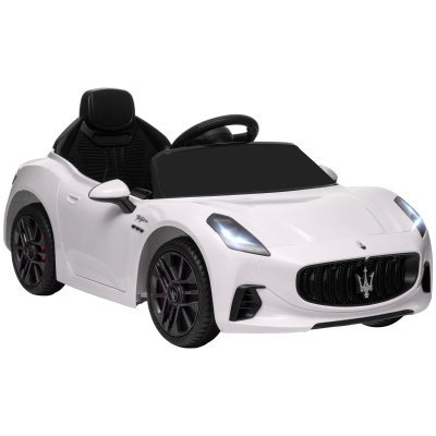 AIYAPLAY Carro Elétrico para Crianças Maserati Gran Turismo Folgore 12V Controlo Remoto Faróis Buzina e Música MP3 98x59x43 cm Branco