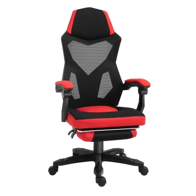 Vinsetto Sedia da Ufficio Ergonomica con Poggiapiedi Nera e Rossa
