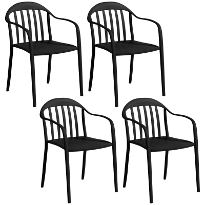 Outsunny Set 4 Sedie da Giardino Impilabili con Braccioli Nere