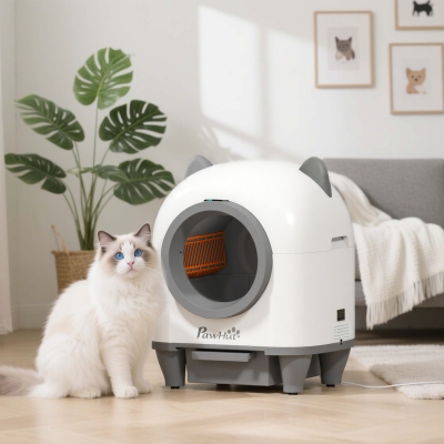 PawHut Arenero Gatos Autolimpiable 80L Eliminación de Olores Control de APP Protección de Seguridad 1 Rollo de Bolsas de Basura
