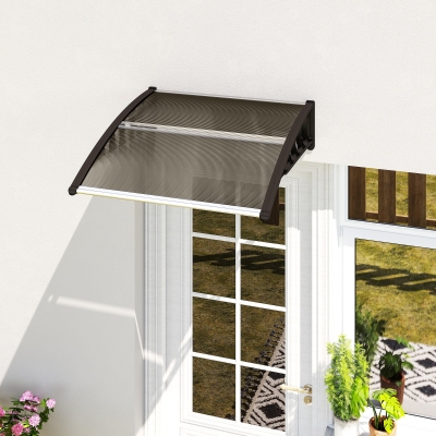 Outsunny Tejadillo de Protección 103x96,5x27 cm Marquesina Exterior para Puertas y Ventanas contra Sol y Lluvia con Soporte Aleación de Aluminio Policarbonato Marrón Translúcido