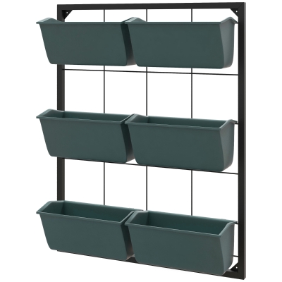 Outsunny Horta Vertical de 3 Níveis com 6 Vasos em Aço e Plástico 52x14x66 cm Verde Escuro