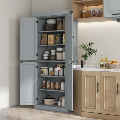 HOMCOM Armário de Cozinha Buffet Cozinha Estilo Moderno com Armários Prateleiras Ajustáveis 76x40,5x184 cm Cinza