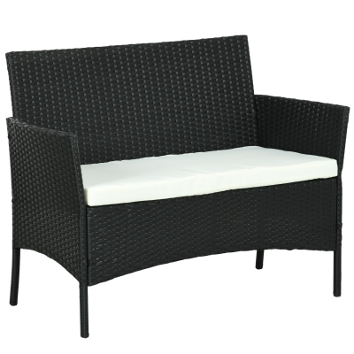 Outsunny Sofá de Jardim de 2 Lugares com Almofada e Apoios em Rattan PP e Aço 100x54x80 cm Preto