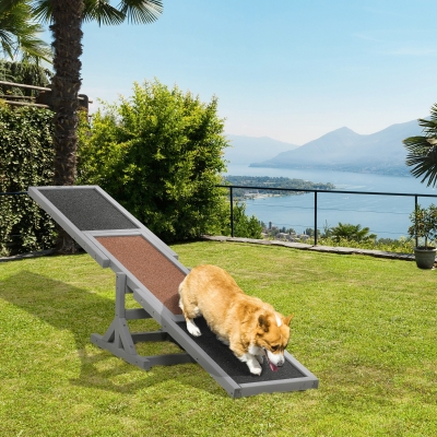 Pawhut Rampa Agility para Cães Rampa de Treino para Cães Madeira de Pinho Feltro Asfáltico Antiderrapante Cinza Preto