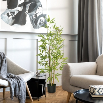 HOMCOM Planta Artificial Bambu Árvore Artificial Altura 120 cm com Vaso decoração Interior Muito Realista