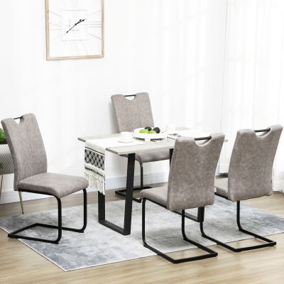 HOMCOM Conjunto de 4 Cadeiras de Sala de Jantar com Revestimento em Microfibra Pés em Aço Trenó e Alça de 43x58,5x96,5 cm Cinza