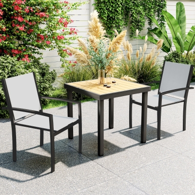 Outsunny Conjunto de 2 Cadeiras de Jardim Empilháveis para Exterior com Braços Estrutura em Aço 60x65x85 cm Cinza Claro