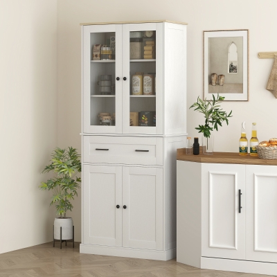 HOMCOM Armário de Cozinha Buffet Frente Acrílica Gavetas 76x40x182,5 cm Creme Branco