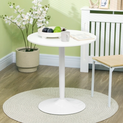 HOMCOM Mesa de Jantar para 2 Pessoas Tampo Redondo Base de Aço Branco 70x70x75 cm