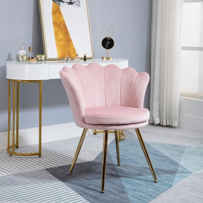 HOMCOM Cadeira de Concha Cadeira para Toucador Cadeira em Veludo Cadeira de Sala com Pés em Metal Dourado 67x64x77 cm Rosa