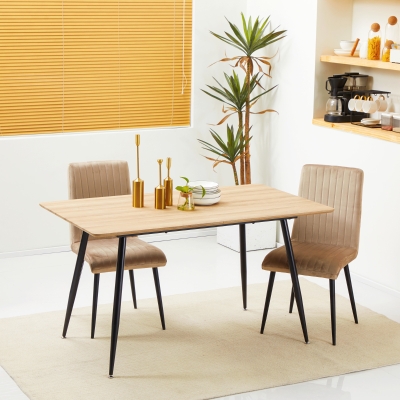 HOMCOM Mesa de Jantar Retangular para 4 Pessoas com Tampo em Efeito Madeira e 4 Pés em Aço 140x80x76 cm Preto