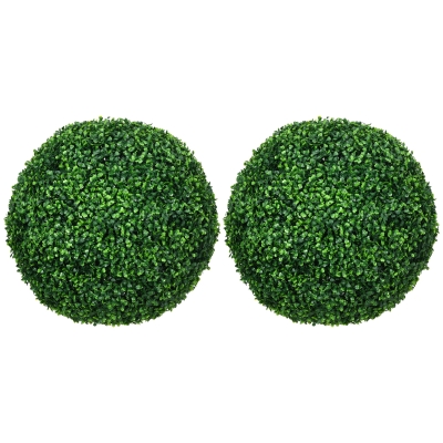 HOMCOM Conjunto de 2 Plantas Falsas Esfera de Buxo Ø50 cm decoração para Interior e Exterior Verde