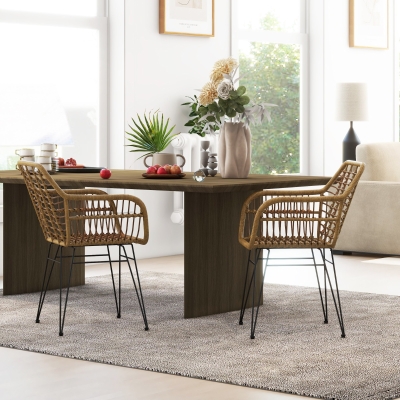 HOMCOM Conjunto de 2 Cadeiras em Estilo Boho Cadeiras de Cozinha Rattan Artificial 56x60x79 cm Natural Preto