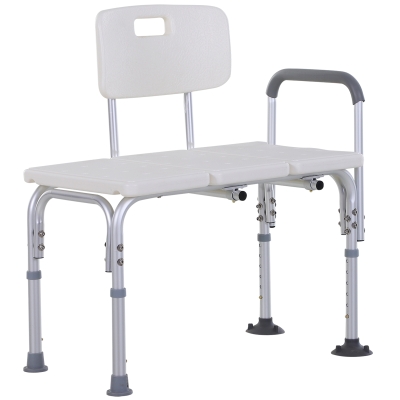 HOMCOM Bancode Chuveiro Cadeira de Chuveiro Encosto Ergonómico Ajustável Pés Antiderrapantes Máx 136 Kg 74x53x80-92 cm Branco