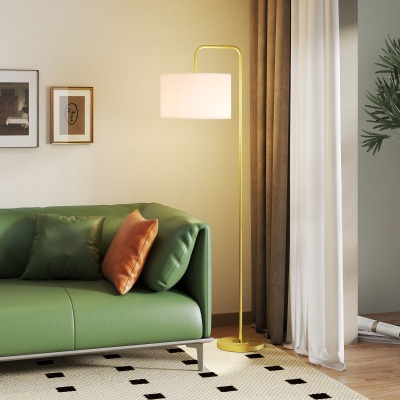 HOMCOM Candeeiro de Pé para Sala Moderno com Abajur de Linho e Interruptor de Pé 163,5 cm Dourado e Branco