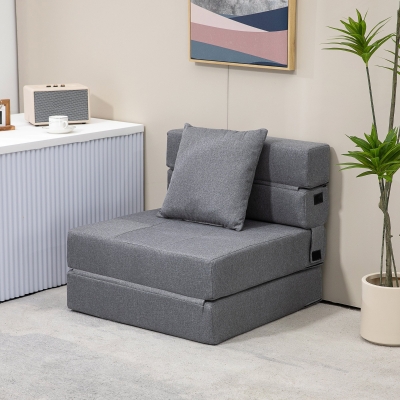 HOMCOM Poltrona Cama Conversível Sofá de 1 Lugar com 1 Almofada Removível Tecido Cinza