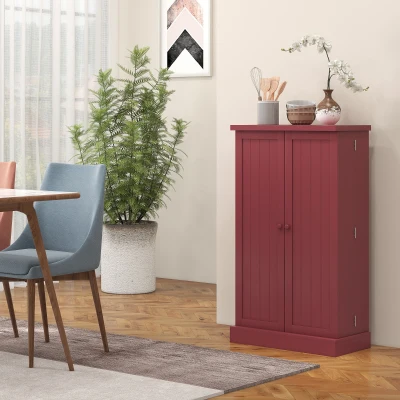 HOMCOM Armário Móvel de Cozinha despenseiro 2 Portas com 5 Prateleiras e 12 Porta Temperos 60x30x104 cm Vermelho