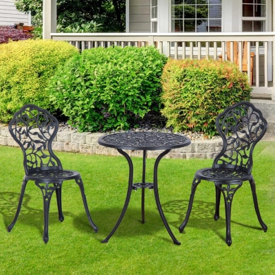 Outsunny Conjunto Bistrô para 2 Pessoas Conjunto de Móveis para Varanda Mesa Bistrô com 2 Cadeiras Preto