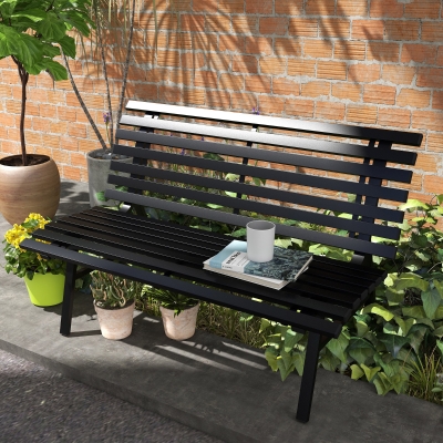 Outsunny Banco de Jardim Exterior 2 Lugares Assento Encosto de Ripas em Alumínio 123x67x79 cm Preto