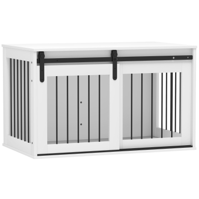 Pawhut Caixa para Cães com Porta de Correr Ventilação Painel de Aglomerado e Aço 98x58x61 cm Branca