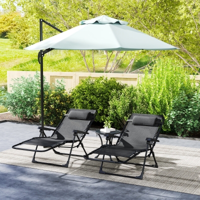 Outsunny Conjunto de 2 Espreguiçadeiras Chaise Longue Dobrável Inclinável com Apoio de Cabeça em Textilene 90x65x112 cm Preto