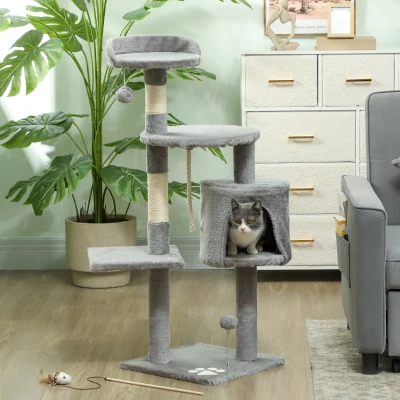 Pawhut Árvore de Gatos Multi Equipada Arranhadores Arranhões Plataformas Ninho Corda Brinquedos 40x40x114 cm Cinza