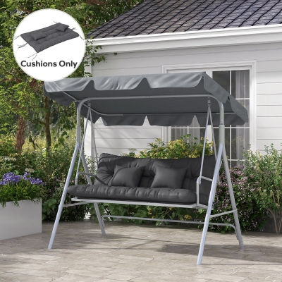 Outsunny Conjunto de 4 Almofadas de Assento 150x50 cm Resistentes à Água com Fitas de Amarração 10 cm de Espessura Cinza Escuro
