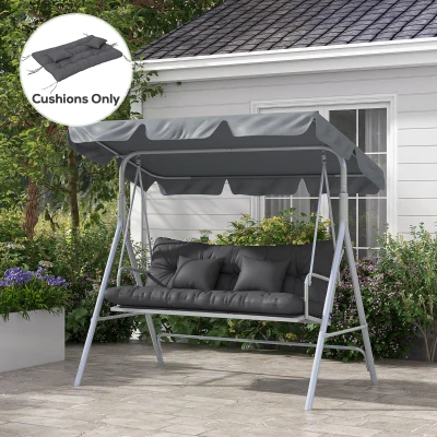 Outsunny Conjunto de 4 Almofadas de Assento 150x50 cm Resistentes à Água com Fitas de Amarração 10 cm de Espessura Cinza Escuro