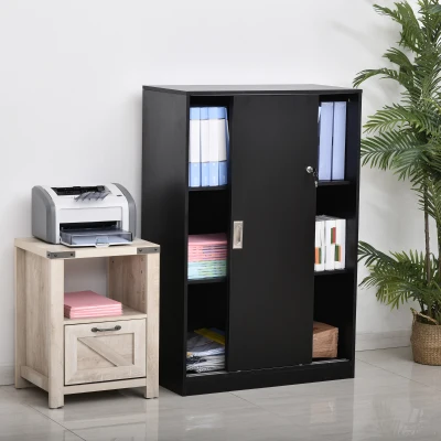 HOMCOM Armário de Escritório 2 Portas de Correr com Fechadura 80x40x120 cm 2 Prateleiras Painéis de Partículas Preto