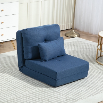 HOMCOM Sofá Cama Conversível de Chão Sofá 1 Lugar com 1 Travesseiro com Encosto Ajustável Azul Escuro