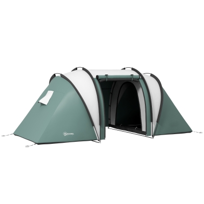 Outsunny Tenda de Acampamento Familiar 4-5 Pessoas com 2 Quartos 3000 Mm Impermeável e Ventilada Bolsa de Transporte Verde