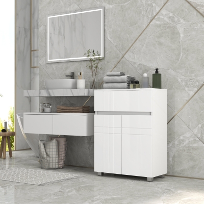 Kleankin Armário de Armazenamento para Banheiro em Pé Armário com 2 Portas 1 Gaveta Prateleira Ajustável Branco Laqueado