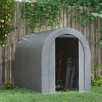 Outsunny Abrigo de Jardim Tenda de Armazenamento Exterior Abrigo de Bicicleta Garagem Lona em PP Estrutura em Metal Galvanizado Cinza