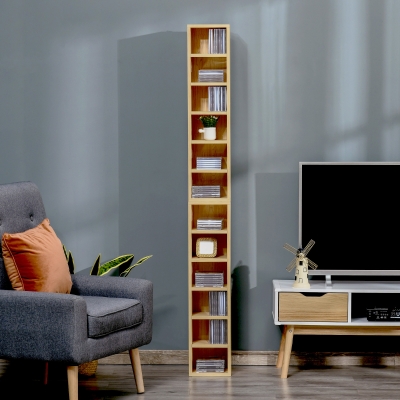 HOMCOM Conjunto de 2 Prateleiras Colunas Armário de Armazenamento CD DVD 6 6 Compartimentos 21x19x88 cm Máx. 160 CD Cor Faia