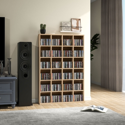HOMCOM Móvel de Armazenamento Multimídia 480 CD/312 DVD Biblioteca em Madeira com Prateleiras Ajustáveis 89x130,5 cm Madeira Natural
