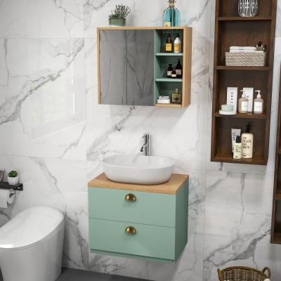 Kleankin Conjunto de Móveis de Casa de Banho com Prateleiras Ajustáveis 2 Gavetas estilo Escandinavo Verde