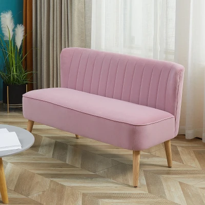 HOMCOM Sofá de 2 Lugares em Tecido Sofá Estofado Duplo Assento Sofá Lounge Madeira Veludo de Poliéster Espuma Rosa 117x56,5x77 cm