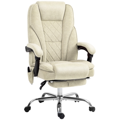 Vinsetto Cadeira de Escritório Massageadora e Aquecida Altura Ajustável Encosto Inclinável Controle Remoto Apoio para Os Pés Bege