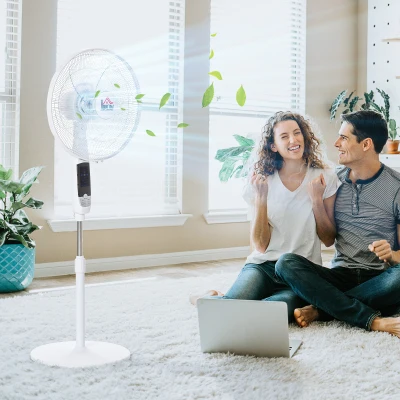 HOMCOM Ventoinha de Pedestal Ajustável em Altura Oscilante 85° 3 Velocidades 50 W com LED Controlo Remoto Temporizador Ø 42 cm Branco