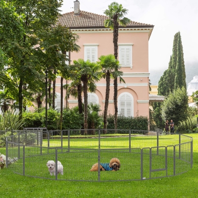 Pawhut Parque de Jogos para Cães com 16 Segmentos 60 cm de Altura Canil Animais de Estimação Cercado para Cães Externo Cinzento