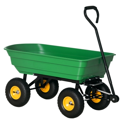 Outsunny Chariot Jardin 75L Basculant Acier Jaune/Vert