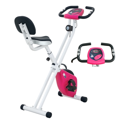 HOMCOM Bicicleta de Exercício Dobrável Colaboração 8 Níveis de Resistência Selim Ajustável Rosa