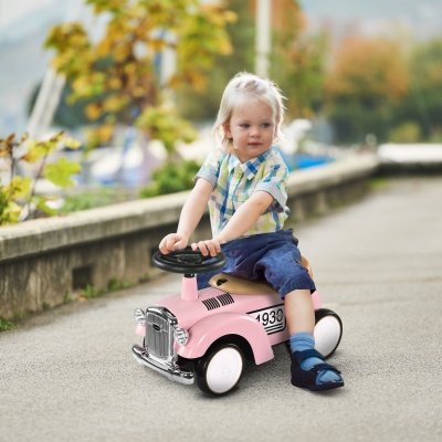 Aiyaplay Carro de Passeio Infantil Veículo de Empurrar Multi Equipado 12-36 Meses Porta Malas Buzina Estilo Vintage Rosa