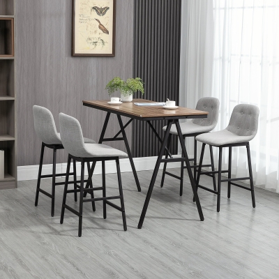 HOMCOM Conjunto de Bar com Cadeiras de Bar em estilo Industrial Tampo Acolchoado 120x60x91 cm Cinza Claro