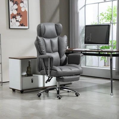 HOMCOM Cadeira de Escritório Ergonômica Acolchoada com Apoio para Os Pés Encosto Ajustável Rotação 360° Cinza Escuro