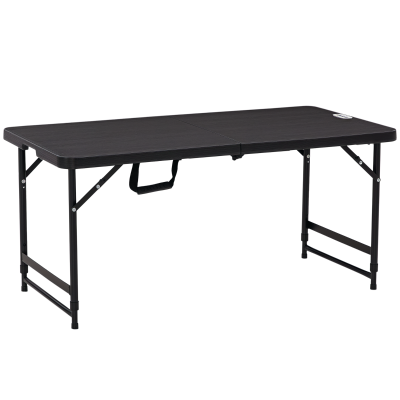 Outsunny Mesa de Jardim Dobrável com Altura Ajustável para 4 Pessoas para Pátio Varanda 118x60x56-74cm Cinza Escuro