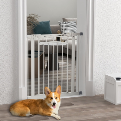 Pawhut Barreira de Segurança para Cães Barreira de Escada Extensível Duplo Bloqueio 74-80x76 cm Branco