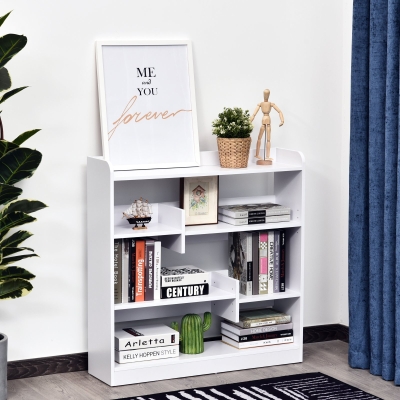 HOMCOM Biblioteca Estante de Armazenamento 90x24x91 cm 4 Níveis 3 Painéis Traseiros Painéis de Partículas Branco